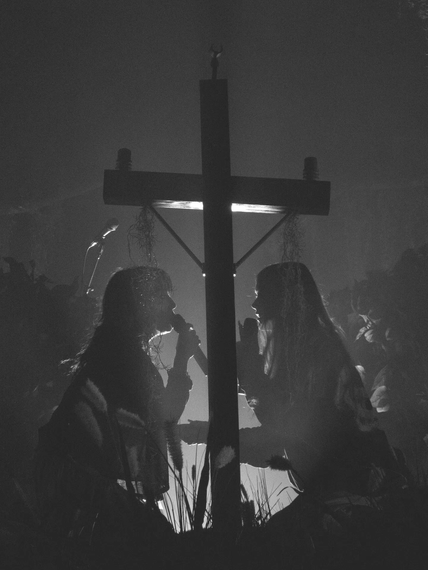 Hayden Silas Anhedönia (Ethel Cain) and Jae Matthews (Boy Harsher) perform together.